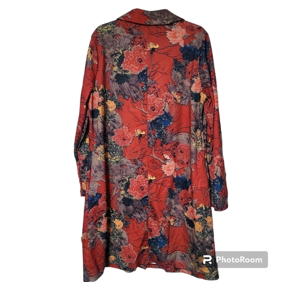 Emory Rose Orange Floral Button Down Long Sleeve Shirt Dress With Pockets Large - Picture 2 of 9